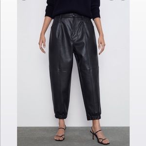 Zara Black Faux Leather Jogger Pants